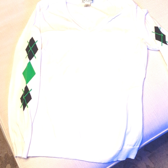 Lying sleeve argyle print white golf sweater - Picture 1 of 3
